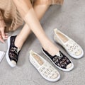 Miniatyrbilde 1 av 2: Gamle Beijing-stoffsko kvinners pustende myke såle fiskersko ett-trinns slip-on flate allsidige fritidssko Off-white 36