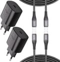 (2-PACK) USB C laddsladd (1M) + Universell Super 25W 3A Väggladdare (SUPER 2-PACK (2)25W (2) 1M)