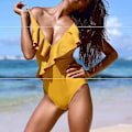 Miniatyrbillede 1 af 5: Kvinder One Piece Badedragt Flæse Wrap Textured Beach Badetøj Badedragter Yellow L