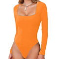 Miniatyrbillede 3 af 8: Stilfuld og tætsiddende langærmet bodystocking til kvinder i orange til danseforestillinger