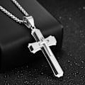Miniatyrbild 2 av 7: Halsband med kors i stål för män: Perfekt för modekoordinering över gränserna
