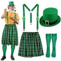 Saint Patrick's Day kostumetilbehørssæt, nissehue, ternet, forklæde, grønne knæstrømper til feriefest Section 1