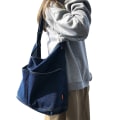 Miniatyrbillede 1 af 5: Blå denimtaske, skuldertaske, messenger taske, stor dame navy blue