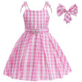Miniatyrbillede 1 af 5: 2023 Barbie Film Margot Robbie Barbie Rosa Ternet Lang Kjole Outfits Cosplay Kostume Prinsesse Pigekjole -a 130cm