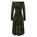 Miniatyrbillede 3 af 5: Retro Dame Solid Renæssance Middelalderlig Kostume Gotisk Langærmet Snørebånd Hætte Kjole -a Army Green M