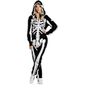 Miniatyrbillede 1 af 3: Halloween Skelet Kostume Jumpsuit Med Foran Og Bagpå Skelet Knogleprint Til Kvinder -a M