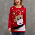 Miniatyrbillede 1 af 2: Mub - Efterår/vinter Kvindernes strikkede tøj Tegneserie Jacquard Løs Rund hals Pullover Juletrøje Red cartoon reindeer 03 XL