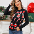 Pikkukuva 1 / 2: Mub- Syksy/talvi Naisten neulotut vaatteet Piirretty Jacquard Löysä Pyöreä kaula Pusero Joulupaita Black cartoon Christmas sweater XXL