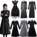 Pikkukuva 1 / 2: Keskiviikko Addamsin vaatteet Addamsin perhe Emäntä Tess Cosplay Esitys Tanssimekko Puku Cosplay Karnevaali Lapset Aikuiset Tytöt Naiset 3 kids 140