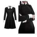 Miniatyrbild 3 av 5: Wednesday Addams Cosplay Costume Set Halloween Carnival Party Costumes For Adult Kids -a With wig XL
