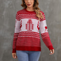 Miniatyrbillede 1 af 2: Mub- Efterår/vinter Kvindernes strikkede tøj Tegneserie Jacquard Løs Rund hals Pullover Juletrøje Red Christmas Sweater 01 S