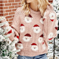 Miniatyrbillede 1 af 3: Mub- Efterår-vinter 2023 Julebeklædning Old Man Head Knitwear Juletrøje til kvinder pink XXXL