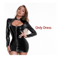 Miniatyrbilde 1 av 5: Sexy Wetlook a-linjeklänning Kvinner Kort Mini Bodycon Bryst Eksponerende Smal PVC atex Nattklubbskjoler med Strømpe Style-1 Black-A L