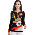 Miniatyrbilde 1 av 2: Mub - Høst/vinter Kvinners strikkede klær Tegneserie Jacquard Løs Rund hals Genser Julegenser Black cartoon reindeer 05 L