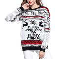 Miniatyrbillede 1 af 2: Mub- Efterår/vinter Kvindernes strikkede tøj Tegneserie Jacquard Løs Rund hals Pullover Juletrøje Grey jacquard Christmas sweater XXL