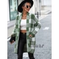 Miniatyrbillede 1 af 8: Mub- 2023 jakke løs ternet farveblok strikket cardigan mode sweater dame green XL