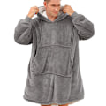 Pikkukuva 1 / 5: Pehmeä ja lämmin hupparipeitto, jossa on iso tasku - Flanelli, lämmin, mukava, ylisuuri, unisex Pale Grey