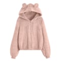 Miniatyrbilde 4 av 5: Vinterplysch hettegenser med glidelås for damer med søte bjørneører .i Solid Grey XL