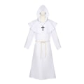 Pikkukuva 1 / 5: Halloween-asu keskiaikainen munkkiasu munkkiasu velhoasu pappisasu cosplay-asu huivi cos täydellinen setti White XL