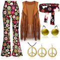 Pikkukuva 1 / 4: 70-luvun Hippie-juhlat Retro-asu Hapsuhame+housut+huivi Puku -a black XXL