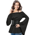 Miniatyrbilde 3 av 5: Kvinners Renessanse Bluse Topper Korsett Midje Belte Medieval Viktoriansk Off Shoulder Lang Ermet Skjorte Pirat Cosplay Kostymer -a Black X-Small