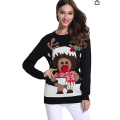 Miniatyrbillede 1 af 2: Mub - Efterår/vinter Kvindernes strikkede tøj Tegneserie Jacquard Løs Rund hals Pullover Juletrøje Black cartoon reindeer 01 S