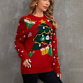 Miniatyrbillede 5 af 6: Mub - Juletrøje Dame Efterår/Vinter Langærmet Slouchy Crewneck Pullover Strikket red L