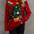Miniatyrbillede 1 af 6: Mub - Juletrøje Dame Efterår/Vinter Langærmet Slouchy Crewneck Pullover Strikket red L
