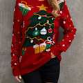 Miniatyrbillede 1 af 6: Mub - Juletrøje Dame Efterår/Vinter Langærmet Slouchy Crewneck Pullover Strikket red XL