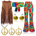 Pikkukuva 4 / 4: 70-luvun Hippie-juhlan Retro-asu Hapsuhame+housut+huivi Puku -a Single vest L