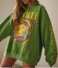 Nirvana Smiley Face Crewneck Sweatshirt Heliconia Color Nirvana Sweatshirt Present Green 3XL