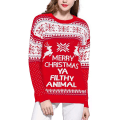 Miniatyrbillede 1 af 2: Mub - Efterår/vinter Kvindernes strikkede tøj Tegneserie Jacquard Løs Rund hals Pullover Juletrøje Red contrasting Christmas sweater S