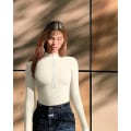 Miniatyrbilde 2 av 3: Mub- 2024 Langarma Sexy Ribbad Dragkedja Fram Lång Arm Topp I Ett Stycke Body beige L