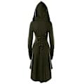 Miniatyrbillede 1 af 5: Retro Kvinde Solid Renæssance Middelalderlig Kostume Gotisk Langærmet Snøre Hætte Kjole -a Army Green XL