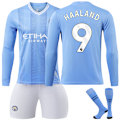Miniatyrbillede 1 af 2: Mub-2324 Manchester City Hjemme Langærmet Fodboldsæt til børn nr 9 Haaland 10-11Y