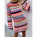 Miniatyrbilde 1 av 2: Mub- Høst Vinter Crew Neck Dame Strikket Dame Regnbue Randig Pullover Midi Dame Genser Dame black L