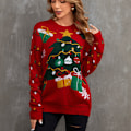 Miniatyrbillede 4 af 6: Mub - Juletrøje Dame Efterår/Vinter Langærmet Slouchy Crewneck Pullover Strikket red XXL