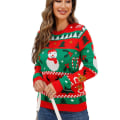 Miniatyrbilde 6 av 6: Mub- Høst / vinter julgenser Kontrasterende tegneserie jacquard rundhals genser strikket genser for kvinner red S