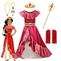 Miniatyrbild 2 av 5: Elena Of Avalor Princess Costume Girl Anime Role Play Clothes Halloween Carnival Cosplay Outfit Kid Red Ruffle Long Dress -a Elf Dress Set2 9-10T (150)