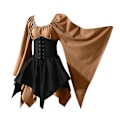 Pikkukuva 3 / 5: Naisten keskiaikainen cosplay-asu goottilainen vintage pitkähihainen korsettimekko Halloween -a Khaki black M