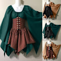Pikkukuva 1 / 5: Naisten keskiaikainen cosplay-asu goottilainen vintage pitkähihainen korsettimekko Halloween -a Khaki green XL
