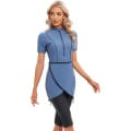 Pikkukuva 3 / 5: Naiset Maltillinen Uimapuku Islamilainen Muslimi Uimapuku Lyhythihainen Vetoketju Edessä Yläosa Shortsit Housut Hijab 3kpl Uimapuku S-4xl Xinmu -a Dusty Blue 4XL