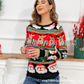 Miniatyrbillede 1 af 2: Mub - Efterår/vinter Kvindernes strikkede tøj Tegneserie Jacquard Løs Rund hals Pullover Juletrøje Black jacquard Christmas sweater M