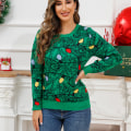 Miniatyrbillede 1 af 2: Mub - Efterår/vinter Kvindernes strikkede tøj Tegneserie Jacquard Løs Rund hals Pullover Juletrøje Green tree-print Christmas sweater XL