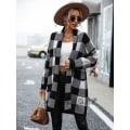 Miniatyrbillede 5 af 8: Mub- 2023 jakke løs ternet farveblok strikket cardigan mode sweater dame green L