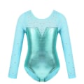 Miniatyrbilde 4 av 4: Glitrende Rhinestone- Metallic Langærmet, Gymnastik Leotard, Dansedrakt -a Lake Green 12