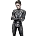 Miniatyrbild 3 av 5: Womens Halloween Costume Skeleton Print Bodysuit Skinny Jumpsuit -a L