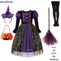 Miniatyrbild 1 av 5: Halloween Children Girls Witch Party Dress Gothic Ghost Costume Kids Gown Robe Tutu Dress Witch Hat For Purim Carnival Party -a c14 4T(110)