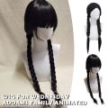 Miniatyrbillede 2 af 11: Barn Piger Onsdag Addams Paryk Lang Lige Midterskilning Varme R .q blackB no bangs