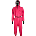 Miniatyrbild 1 av 8: Xbi- Squid Game 2 Vuxen Triangelvakt Jumpsuit + Mask Round 2XL